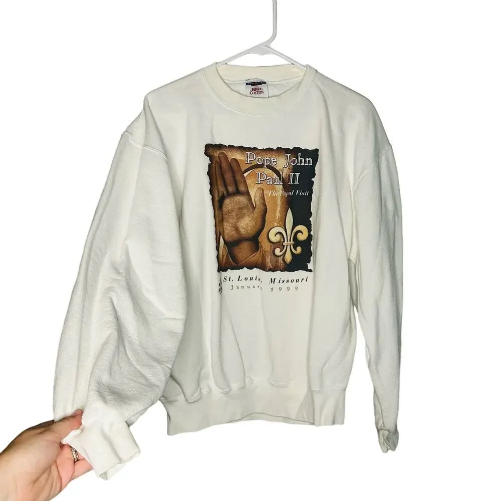 Vintage 1999 Jerzees Pope John Paul II St. Louis Crew Neck Sweatshirt Size L - Picture 2 of 7